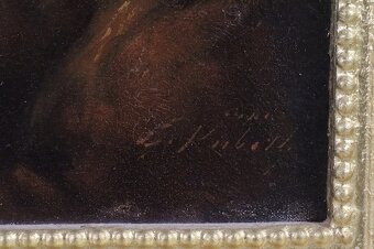 Predám starú olejomalbu na plátne Mních rozmer 55cm x 49cm p - 7