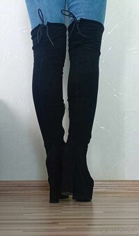 Dámske čierne semišové čižmy nad koleno - veľkosť 36 - 7