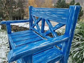 záhradná lavica - X - 2 miestna - modrá s bielou patinou - 7