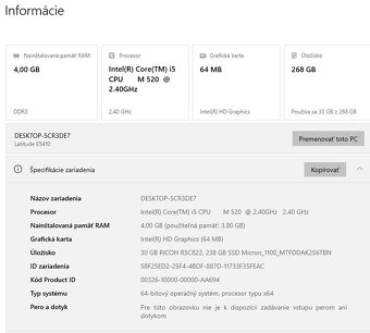 DELL e5410, Intel i5-520M @ 2,40GHz, 4GB DDR3, 240GB SSD - 7