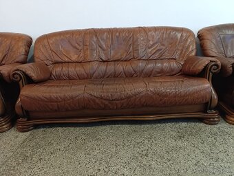 Kožená sedací souprava 3 + 2 + 1, nábytek z masívu - 7