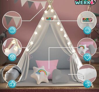 Detský stan Teepee 160x120x120cm - 3 farby - so svetlom - 7