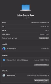 Predám MacBook Pro 14" (2023) - M2 Pro, 16GB RAM, 512GB SSD - 7