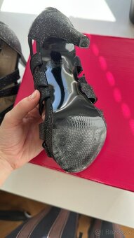 SMH, čierne sandále na opätku, 38, 10,5 cm, trblietavé - 7