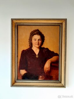 Starý obraz, olejomaľba-žena s brošnou- maľba - dáma portrét - 7