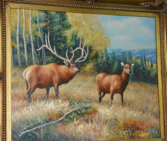 Zámecký obraz - Jelen s laní- olej na plátně - 7