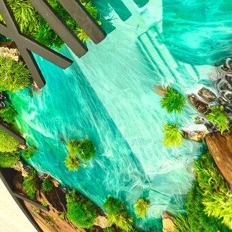 Machove hodiny s drevom s epoxidom 60cm olivove drevene - 7