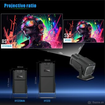4k projektor android, Bluetooth, WiFi, obraz 150"+plátno - 7