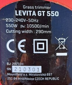 Predám elektrickú strunovú kosačku Levita GT 550 - 7