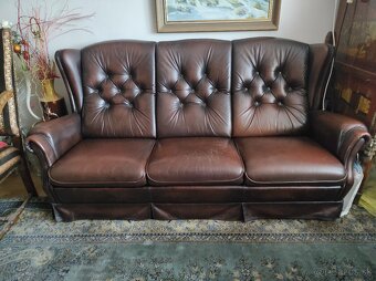 Celokožená sedacia súprava chesterfield - 7