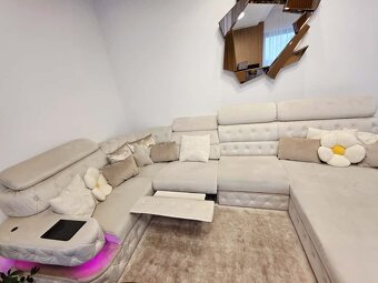 Luxusná rohová sedačka s LED osvetlením, elektrickým výsuvom - 7