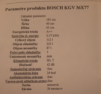 Predám chladničku s mrazničkou zn: BOSCH KGV 36X77 - 7
