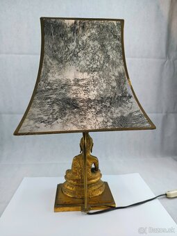 Antická bronzová stolová lampa s Budhovou soškou - 7