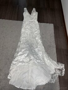 Čipkované svadobné mermaid šaty s vlečkou - 7