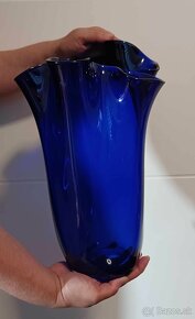 PREDANE  Obrovská kobaltová váza Fazzoletto Murano 60te roky - 7