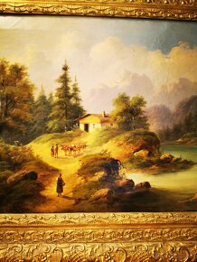 Olej na platne Alpská krajina 1720 signováno - 7