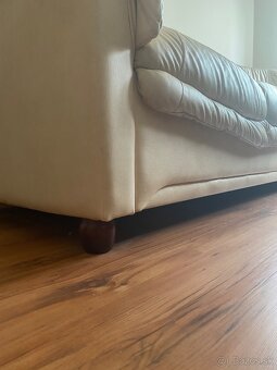 Kožený veľký krémový gauč - 7