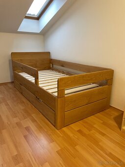 Dubová posteľ 90x200cm s výsuvným lôžkom - 7