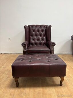 CHESTERFIELD ŠTÝL,KOŽENÁ SEDAČKA,3+1+UŠÁK+TABURET,NOVÁ - 7