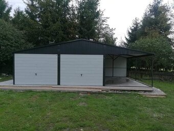Montovaná plechová garáž 6×6 m + prístrešok 3×6 m s výklopný - 7