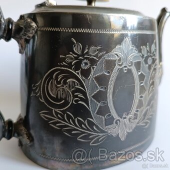 Tradičný postriebrený viktoriánsky čajník s rohovinovou úchy - 7