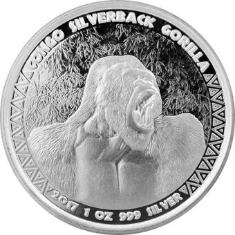 Stříbrná investiční mince Kongo Gorila 1 Oz 2015 až 2023 - 7