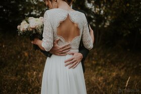 Svadobné šaty s holým chrbátom + závoj + bolerko - 7