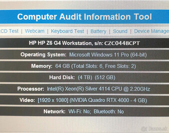 HP Z6 G4 Workstation Xeon / 64 GB RAM / RTX 4000 /4,5T - 7