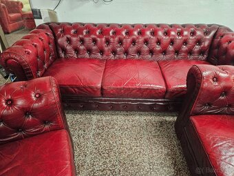 CHESTERFIELD ŠTÝL,BORDOVO-ČERVENÁ KOŽENÁ,NEROZŤAHOVACIA - 7