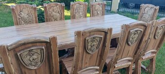 Drevený stôl Poľovnicke motivy 90×200cm+10stoliček - 7