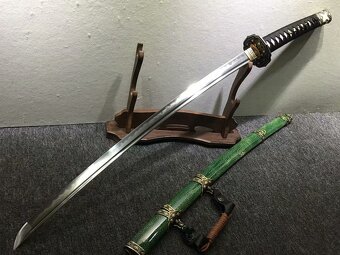 Predám katanu Nihontou, pošva zo zelenej kože, damašková čep - 7
