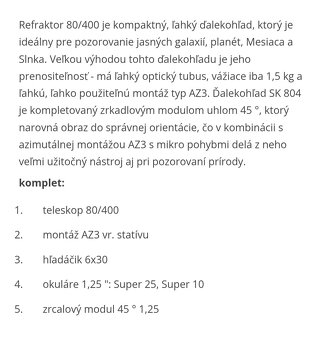 Hvezdársky ďalekohlad SkyWatcher BK 80/400 - 7