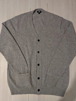 V-Neck Cardigan UNIQLO šedý kardigan Premium Lambswool - 7