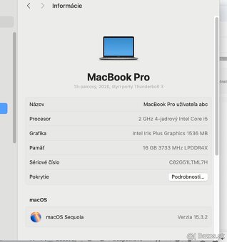 Predám MacBook PRO 13" (2020) – i5 / 16GB RAM / 500GB SSD - 7