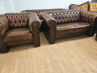CHESTERFIELD ŠTÝL,KOŽENÁ 3+2+1-HNEDÁ - 7