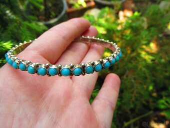 Starý mexický náramok osádzaný Tyrkysom, Ag 925 - 7