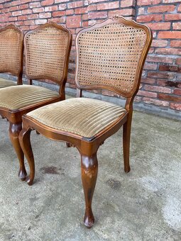 Vintage jedálenské stoličky – masívne drevo, ratanový výplet - 7