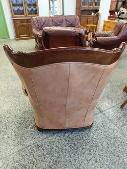 Rustikální kožené křeslo, masív, Nábytek s příběhem - 7