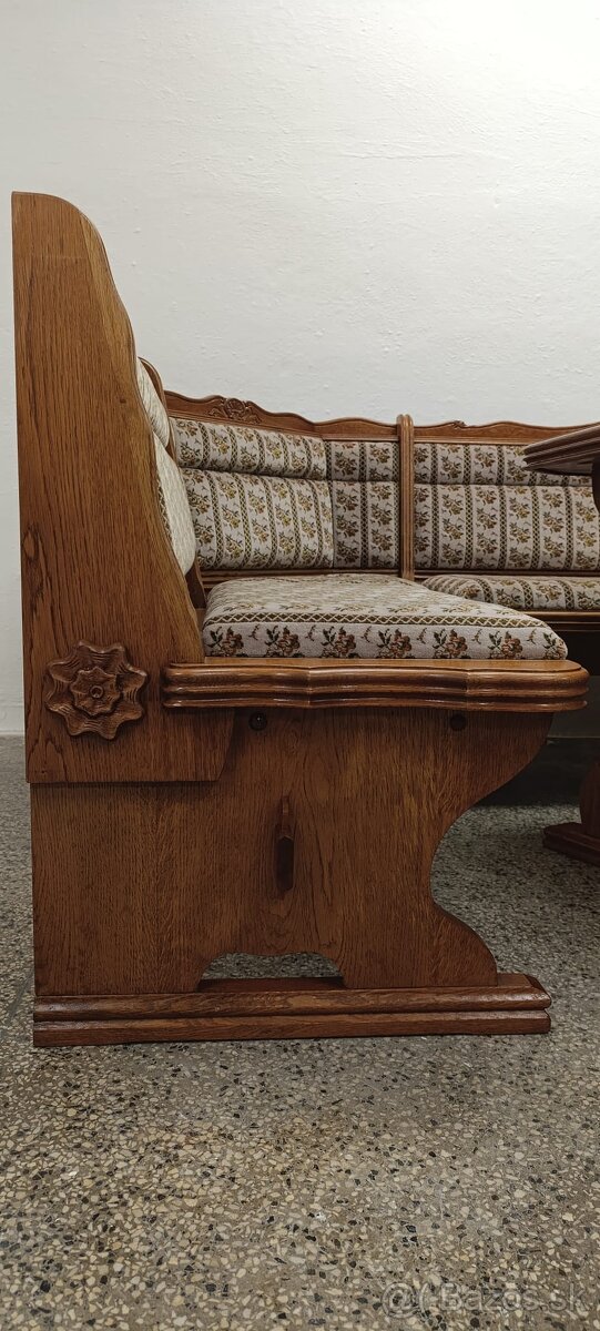 Rustikální jídelní kout, rohová lavice, stůl, křesla, židle - 8