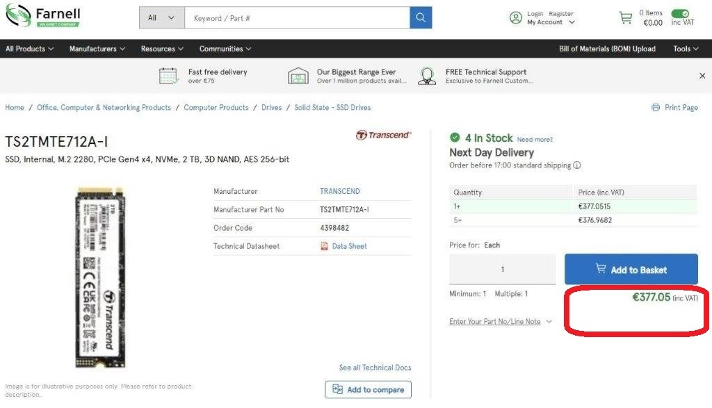 2TB / 1TB / 512GB Transcend MTE712A Industrial - 4 000TBW - 8