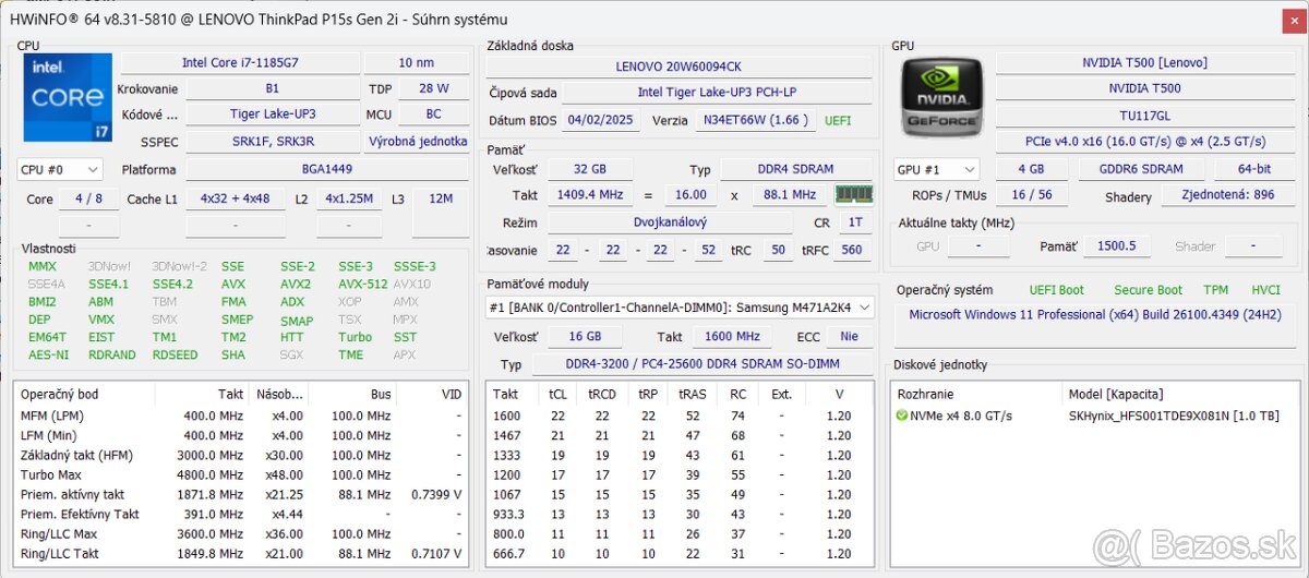 LENOVO ThinkPad P15 s Gen2 - i7,32GB,1TB SSD, LTE - 8