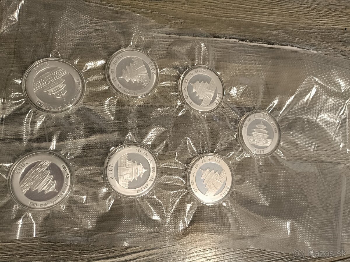 Čínska panda 10 Yuan od r. 1989. Strieborné mince. 1 oz. - 8