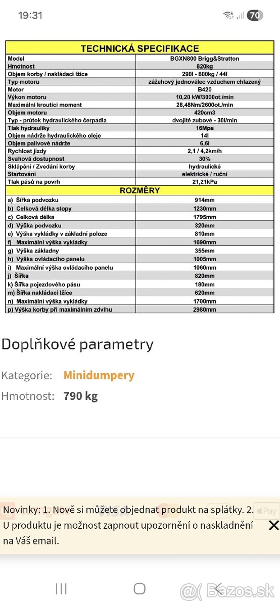 Predám MINIDUMPER BGXN800 BRIGS & STRATTON - 8
