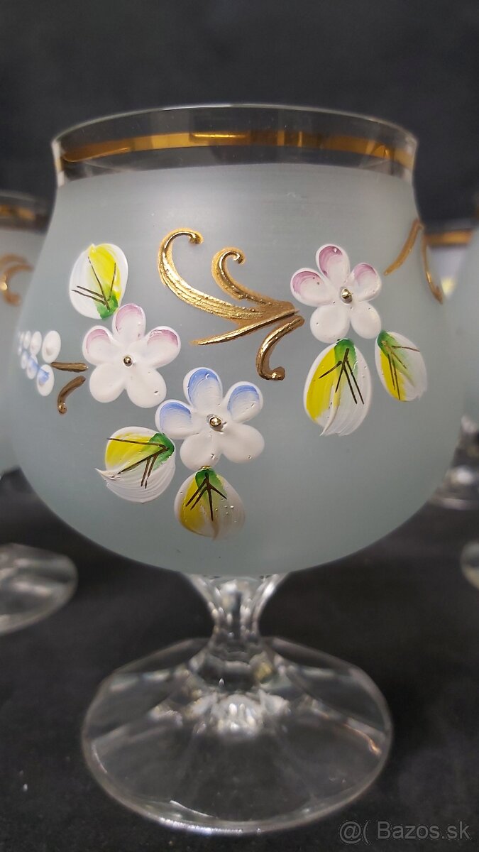 Poháre s kvetinkami na koňak ručná maľba 6ks - 8