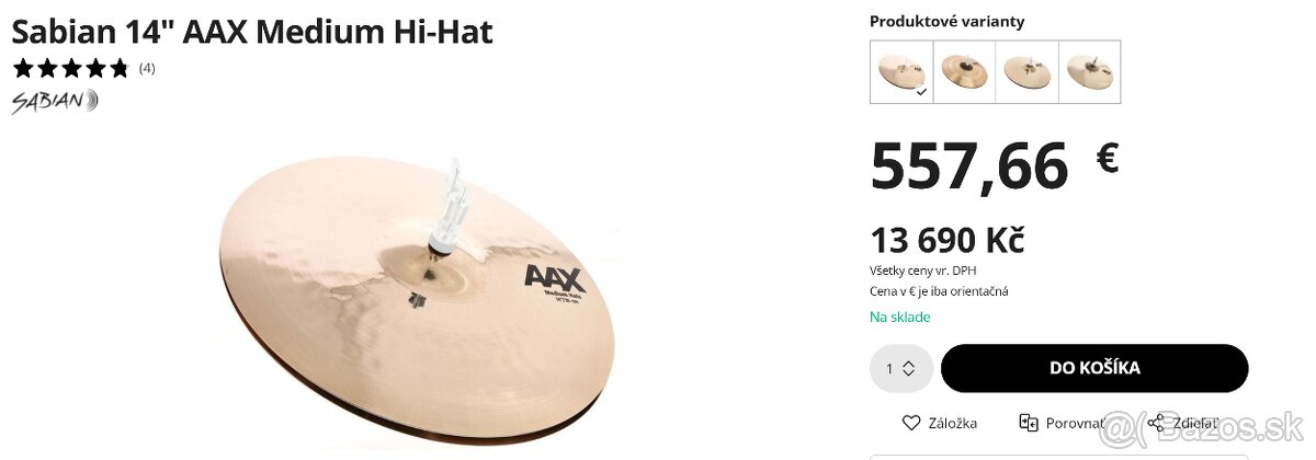 Predám Sabian 14" AAX Medium Hi-Hat - 8