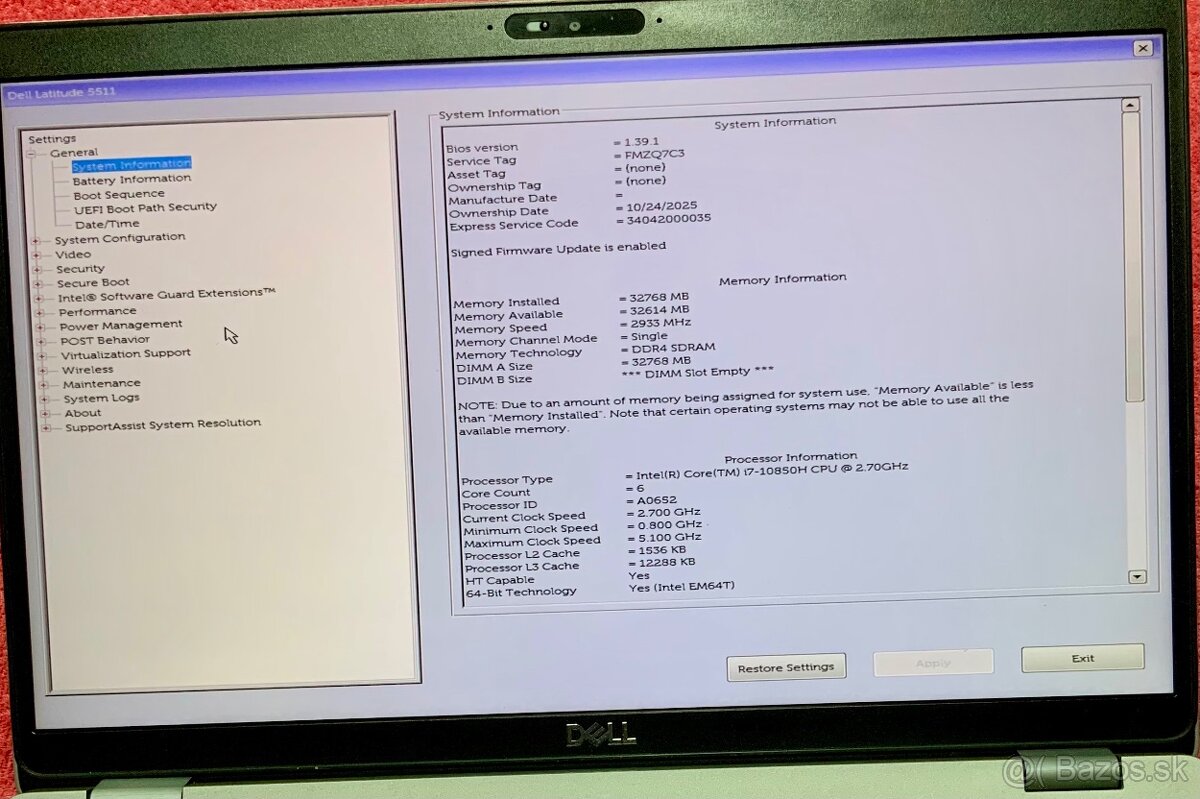 Dell Latitude 5511 i7 32GB ram - 8
