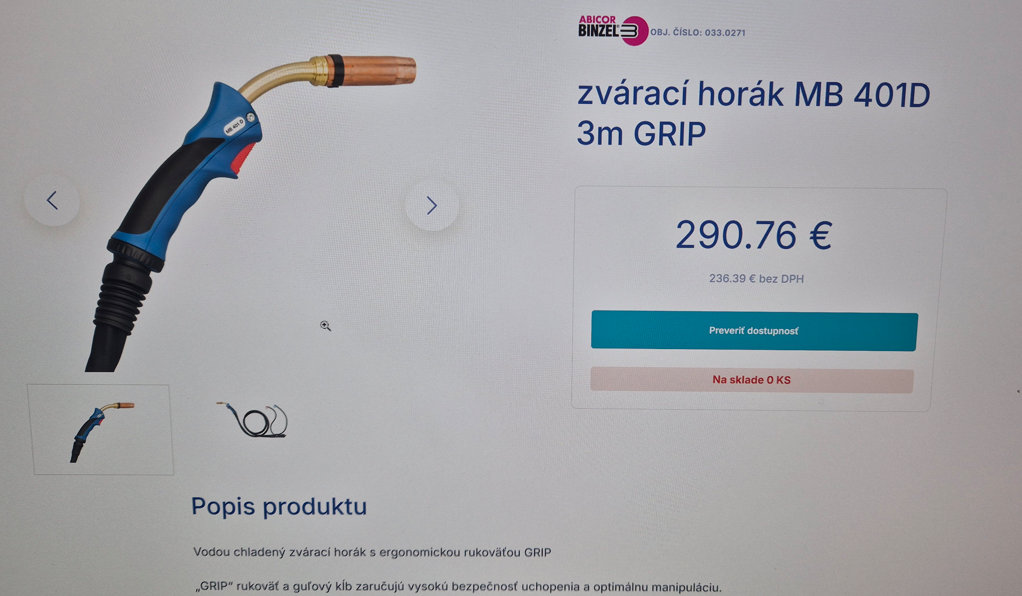 Profi zvárací horák Abicor Binzel MB 401 D (3m) - NOVÝ - 8