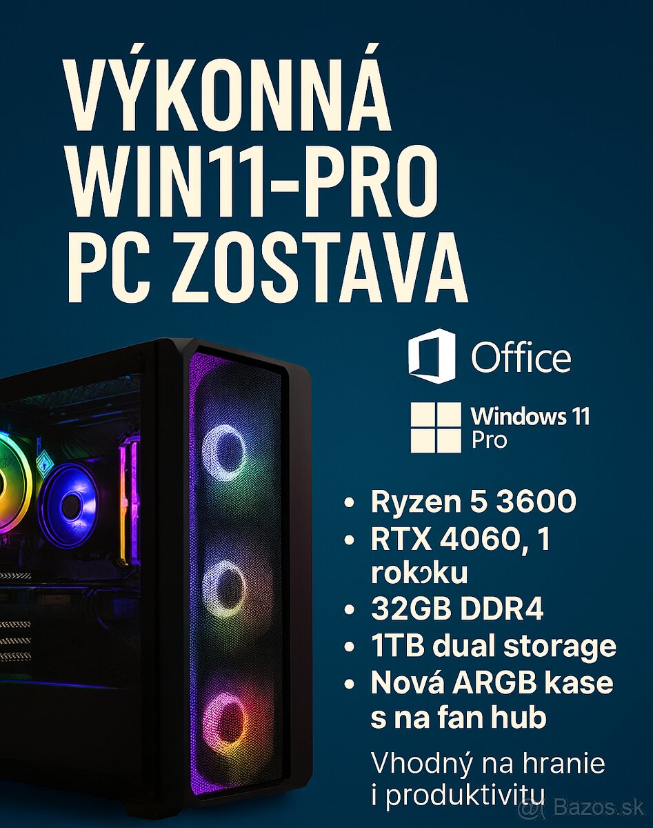 Herný PC – Ryzen 5 + RTX 4060/8G+ 32GB RAM+NVMe - 8