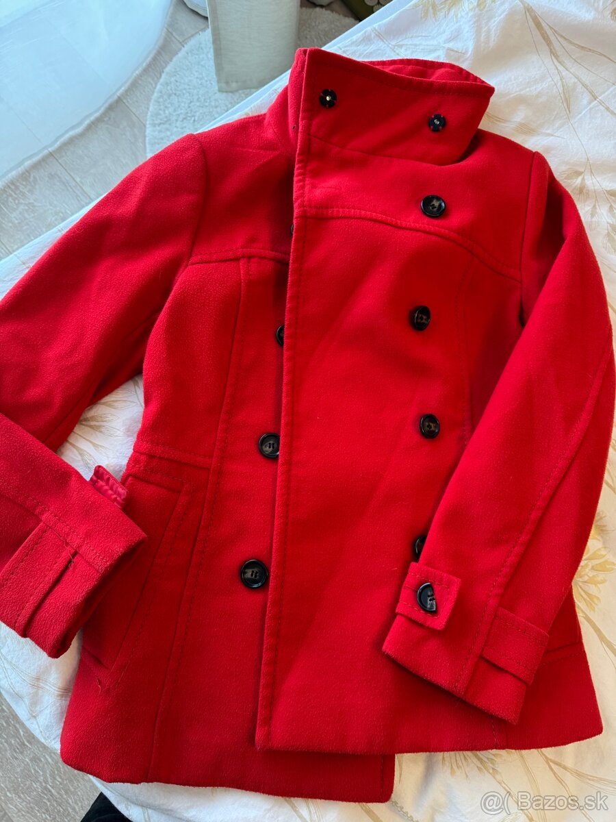 H&M červený kabát krátky, veľkosť 40 (sedí na medium) - 8