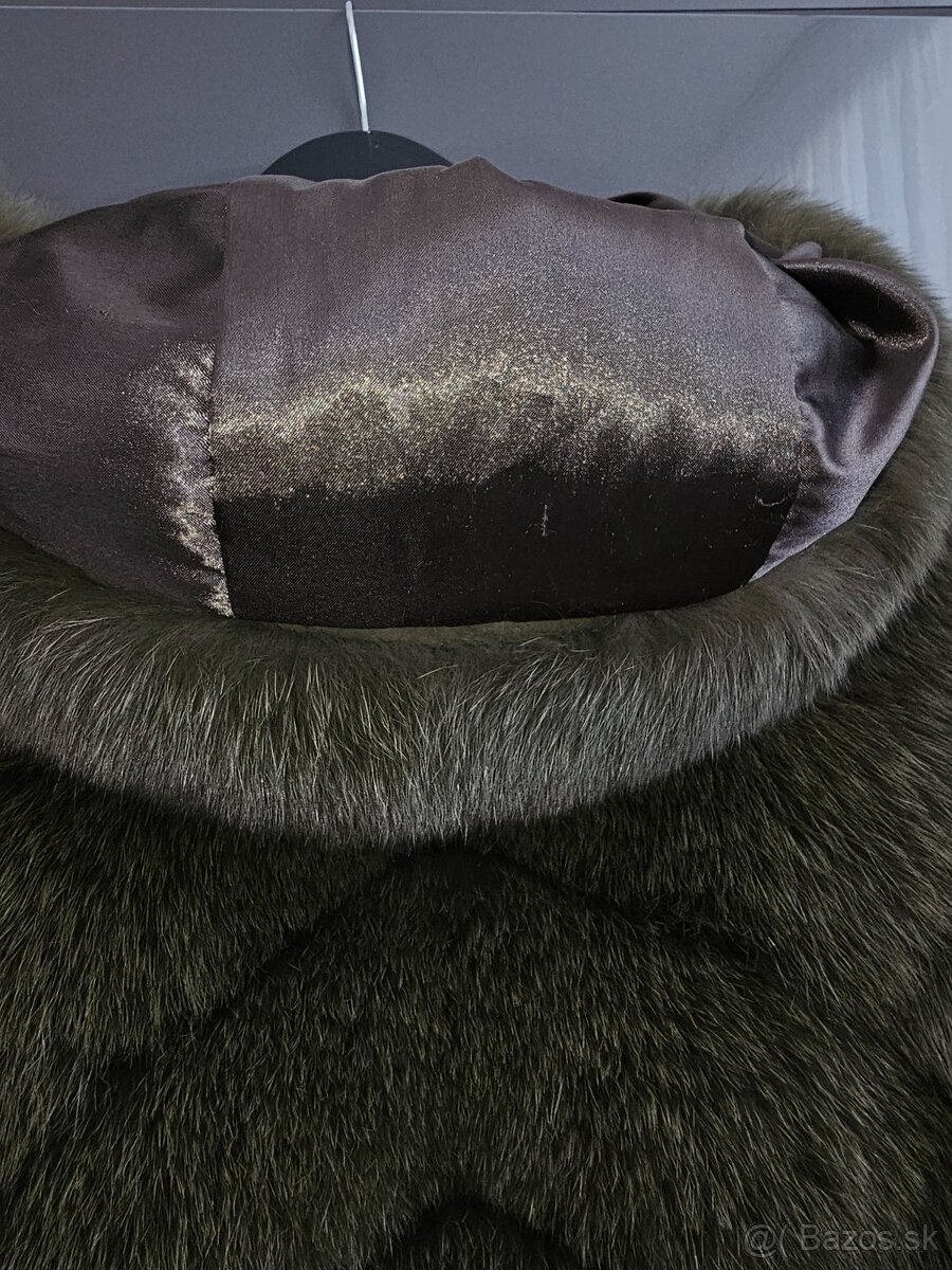 Khaki kožuch z líšky a pravej kože - 8